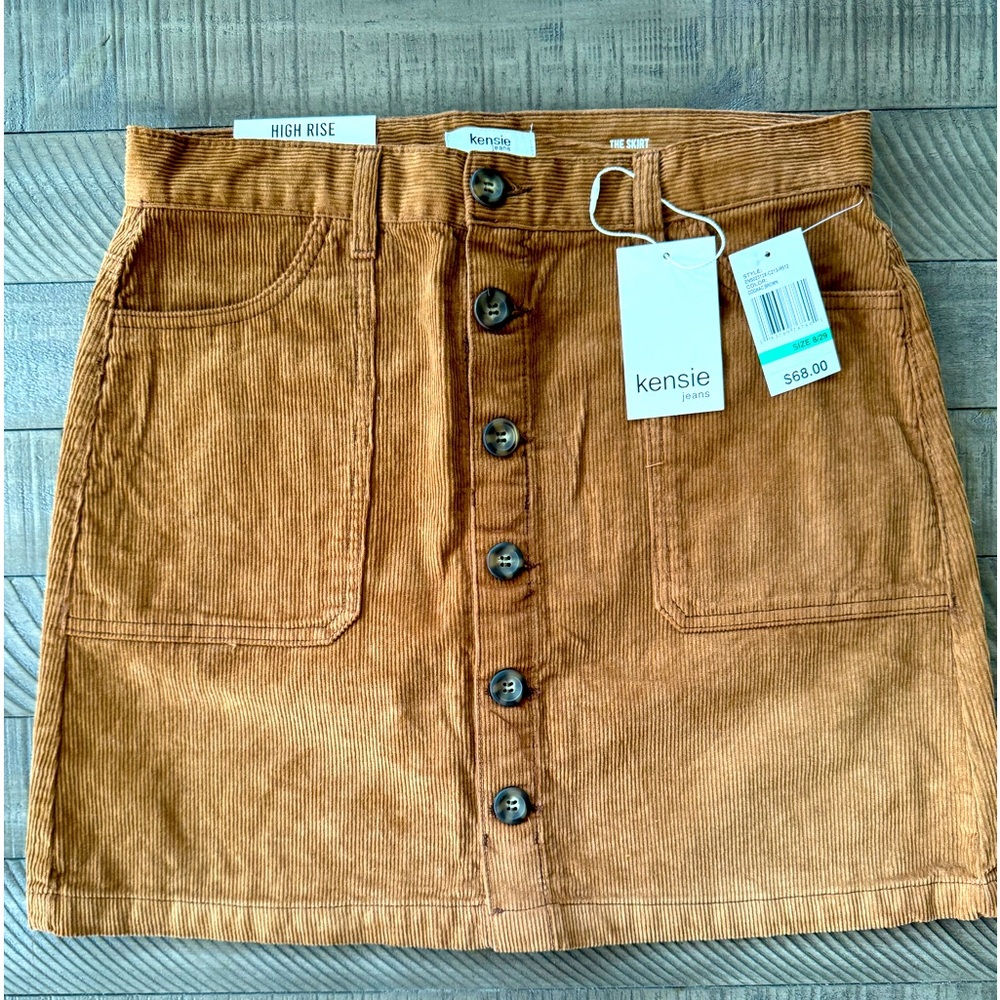 Kensie Corduroy High Rise Cognac-Brown Skirt Women’s Size 8/29 (NWT)